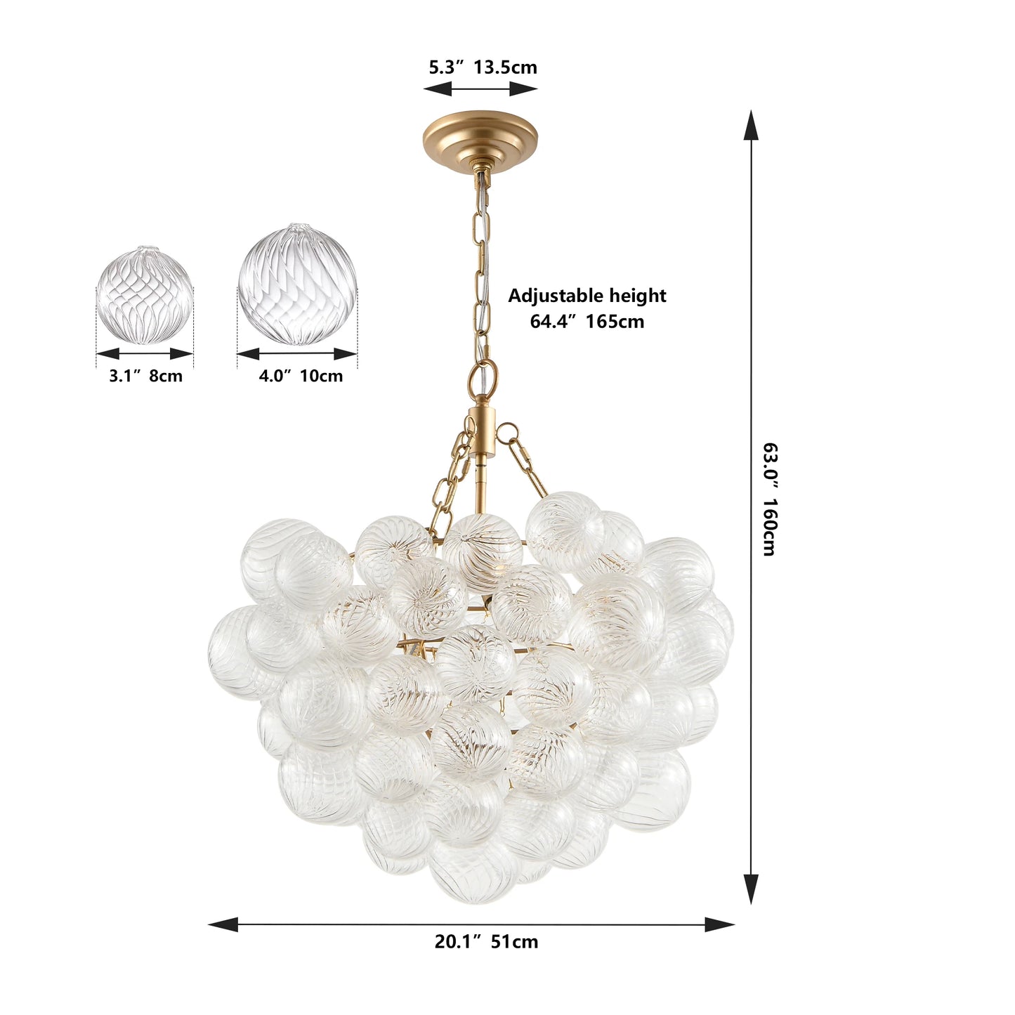 Lux Gold Glass Globes Chandelier