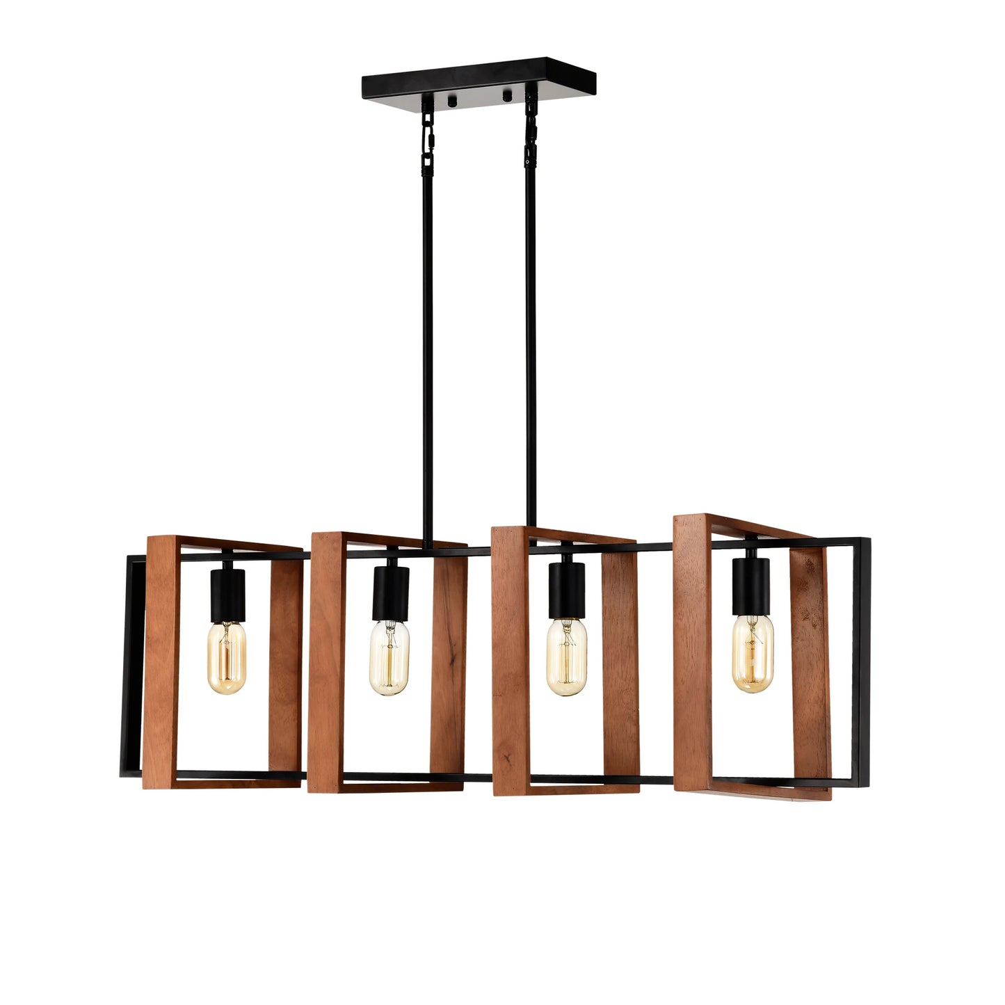 4-Light Farmhouse Rectangular Wood & Metal Pendant