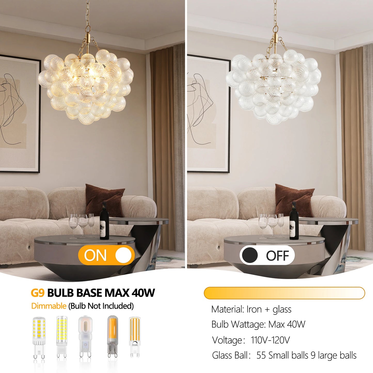 Lux Gold Glass Globes Chandelier
