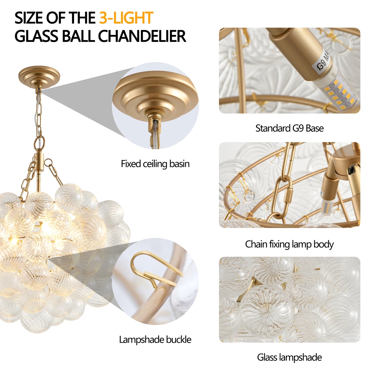 Lux Gold Glass Globes Chandelier