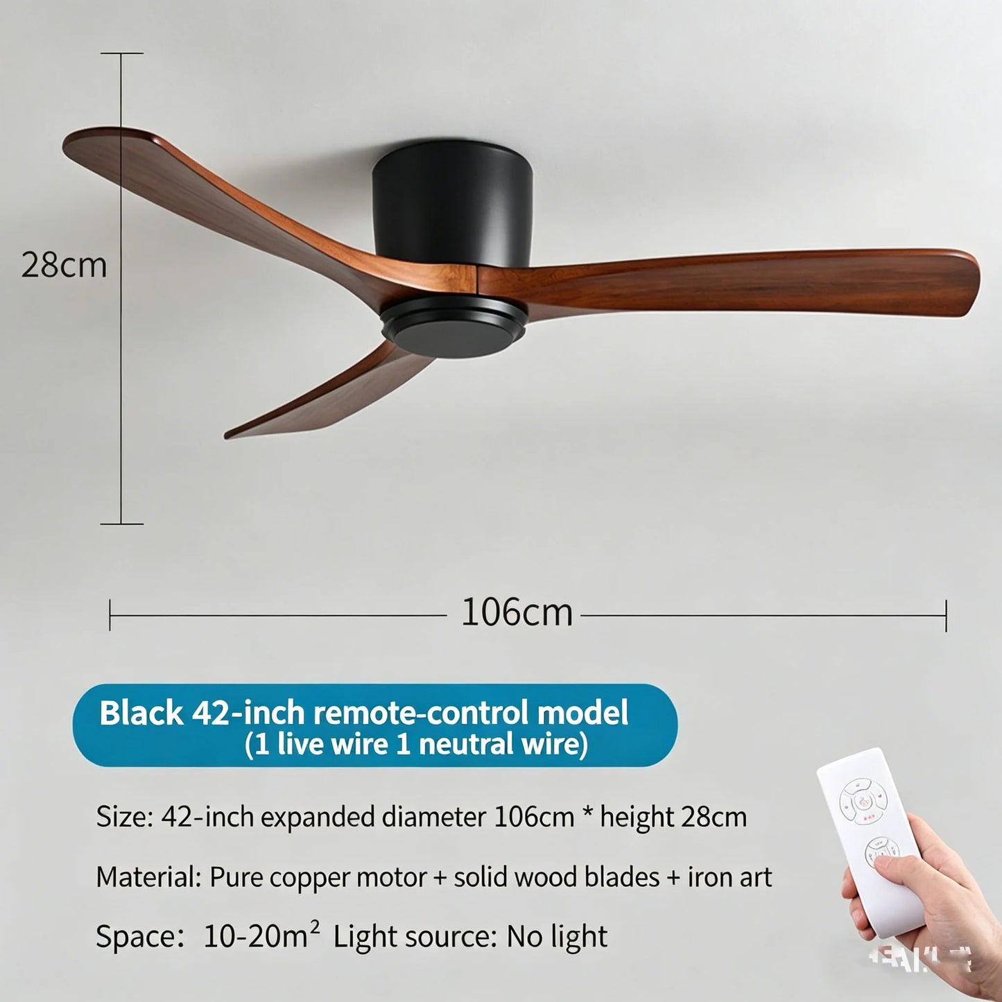 Industrial Retro Solid Wood Ceiling Fan – High-Airflow Variable Speed Fan