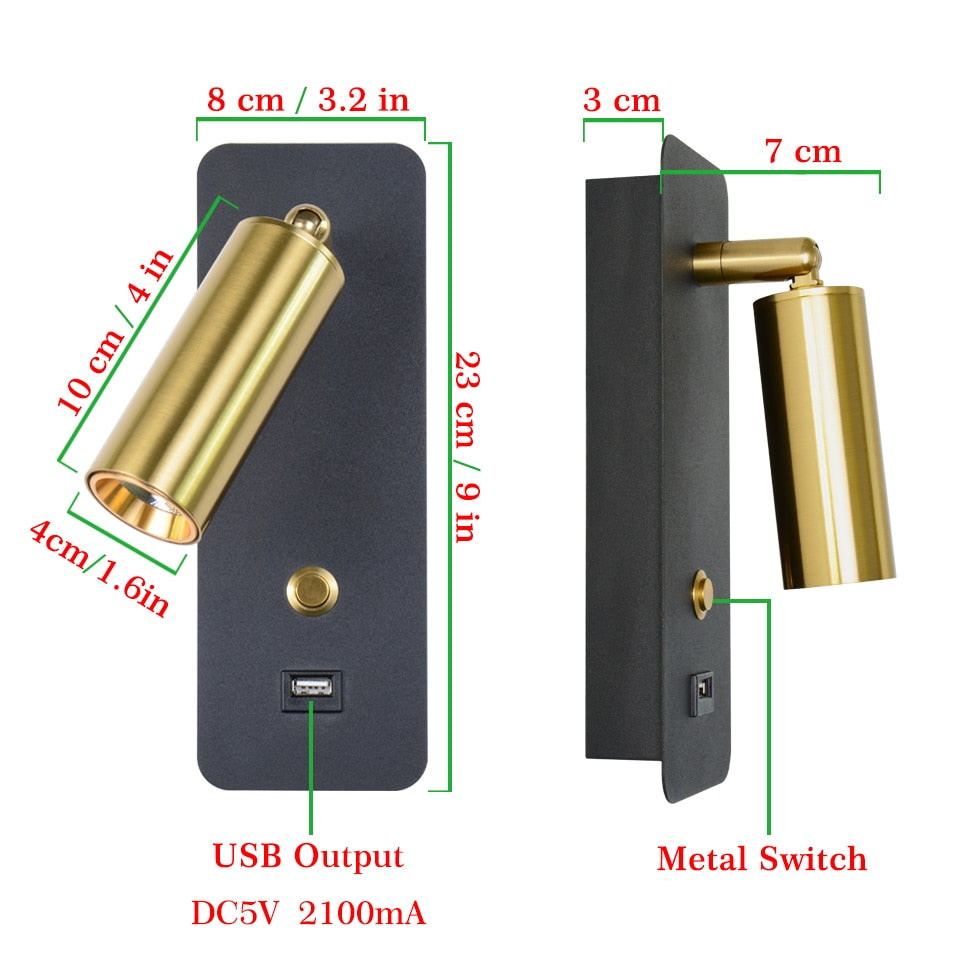 Contemporary Lux USB Bedside Wall Lights