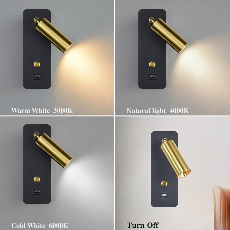 Contemporary Lux USB Bedside Wall Lights