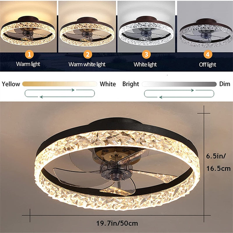 Lux Silent Crystal Ceiling Fan with Light