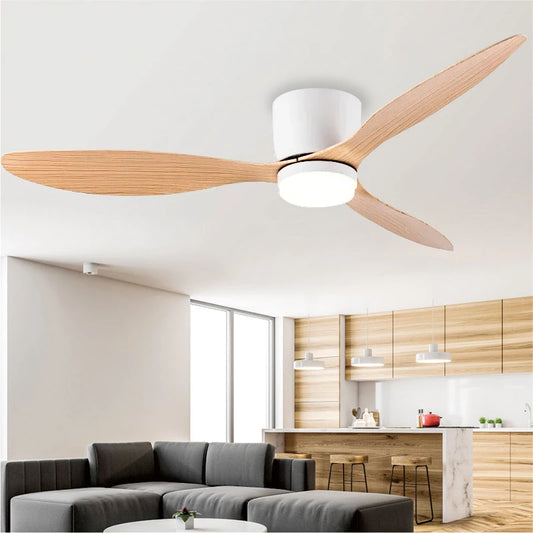 White Wood Low Profile Ceiling Fan with Light 42