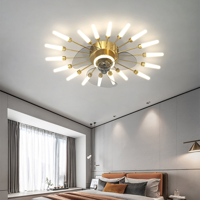 Modern Low-Profile Firework Ceiling Fan with Light