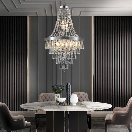 Large Luxury Silver Crystal Chandelier – Modern K9 Crystal Ceiling Light with High-End Metal Finish