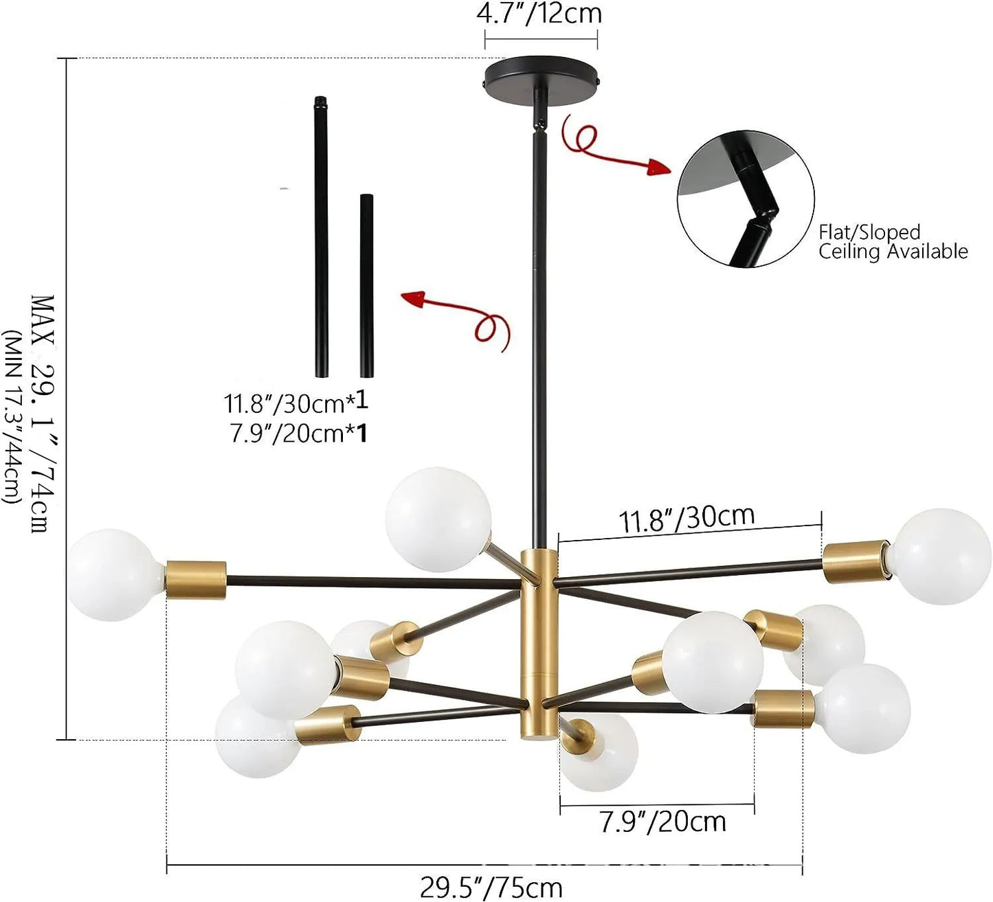 Household Living Room Chandelier Light 6/8/10/12 Lamps Heads Modern Dining Room Bedroom Gold/Black Ceiling Chandelier Lamp E27