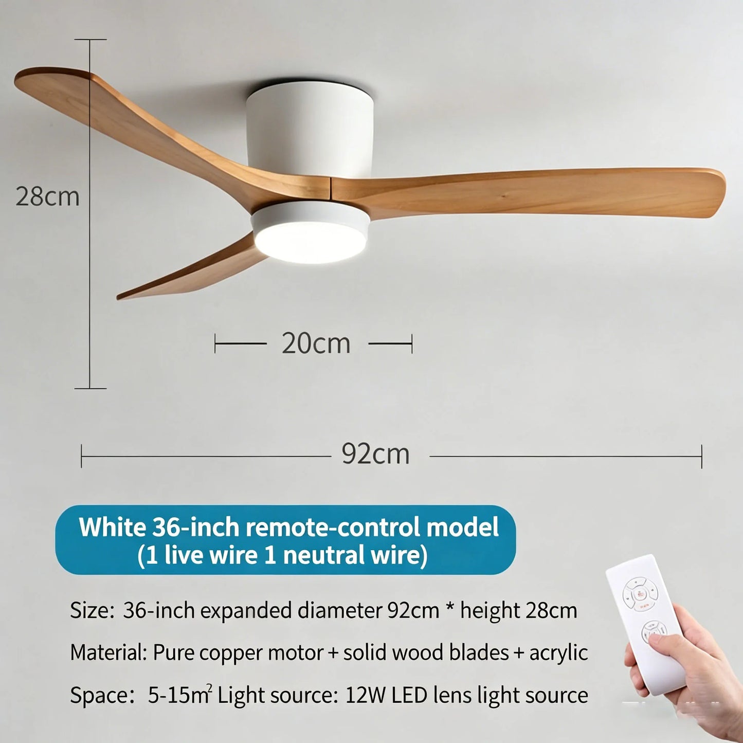 Industrial Retro Solid Wood Ceiling Fan – High-Airflow Variable Speed Fan