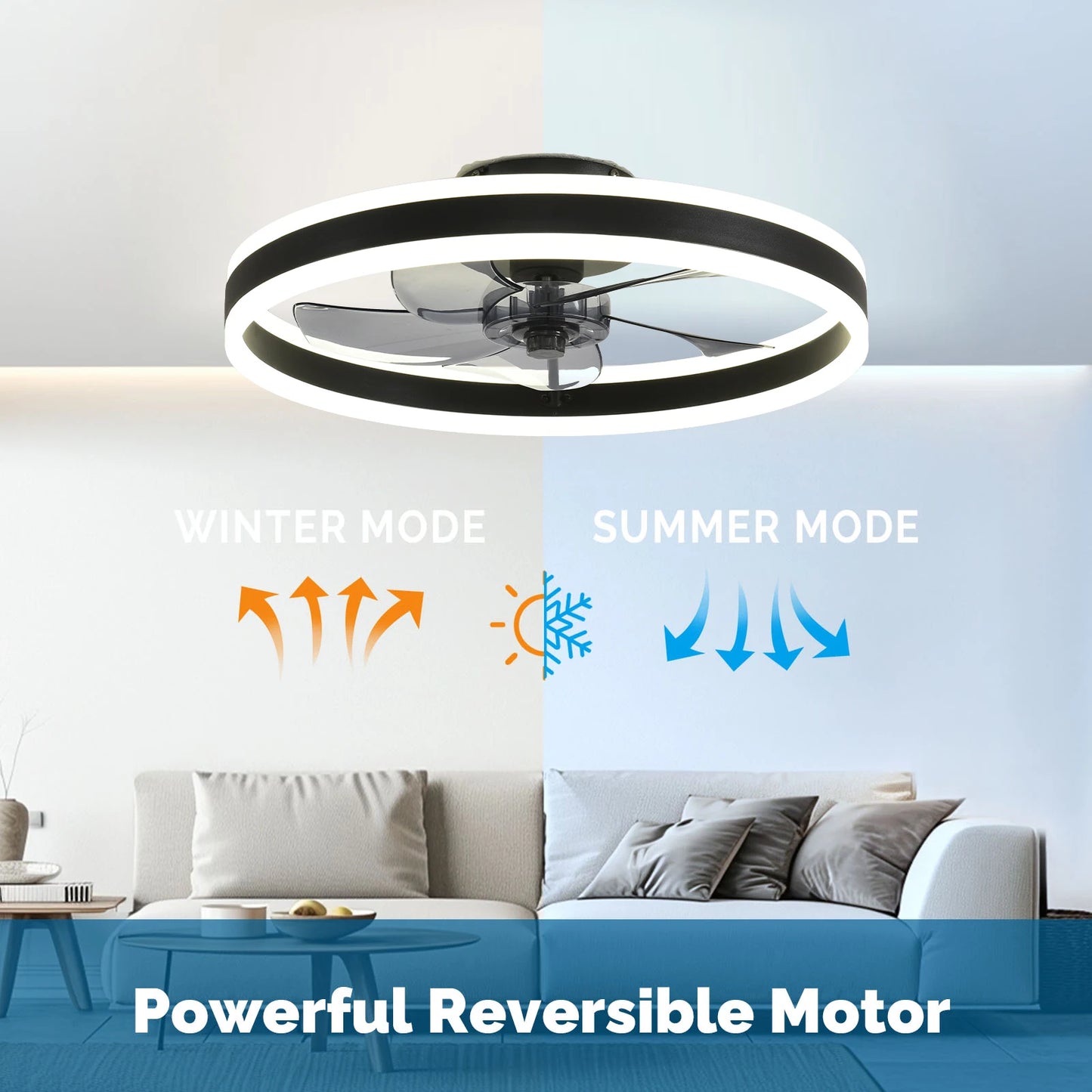 Modern Flush Mount Ceiling Fan with Remote & Dimmable LED