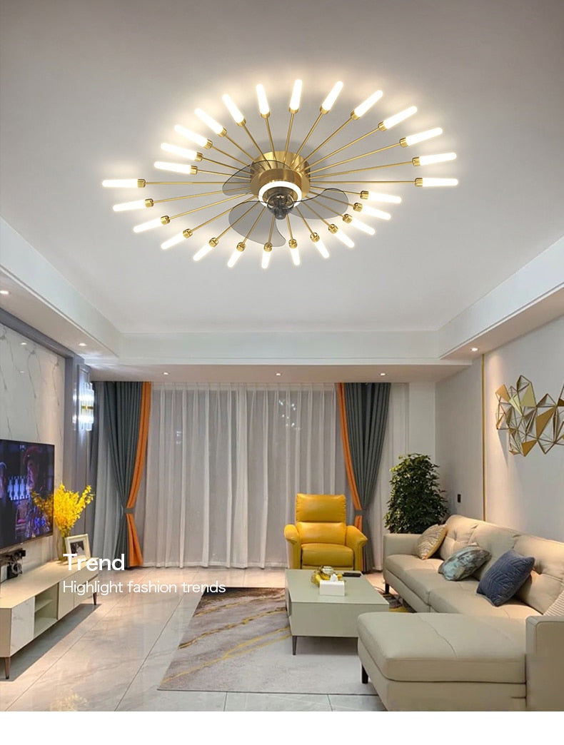 Modern Low-Profile Firework Ceiling Fan with Light