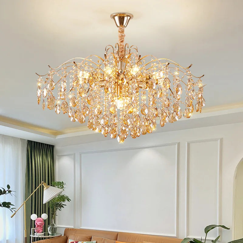 Aura Modern Luxury Crystal LED Chandelier – Premium Ceiling Light
