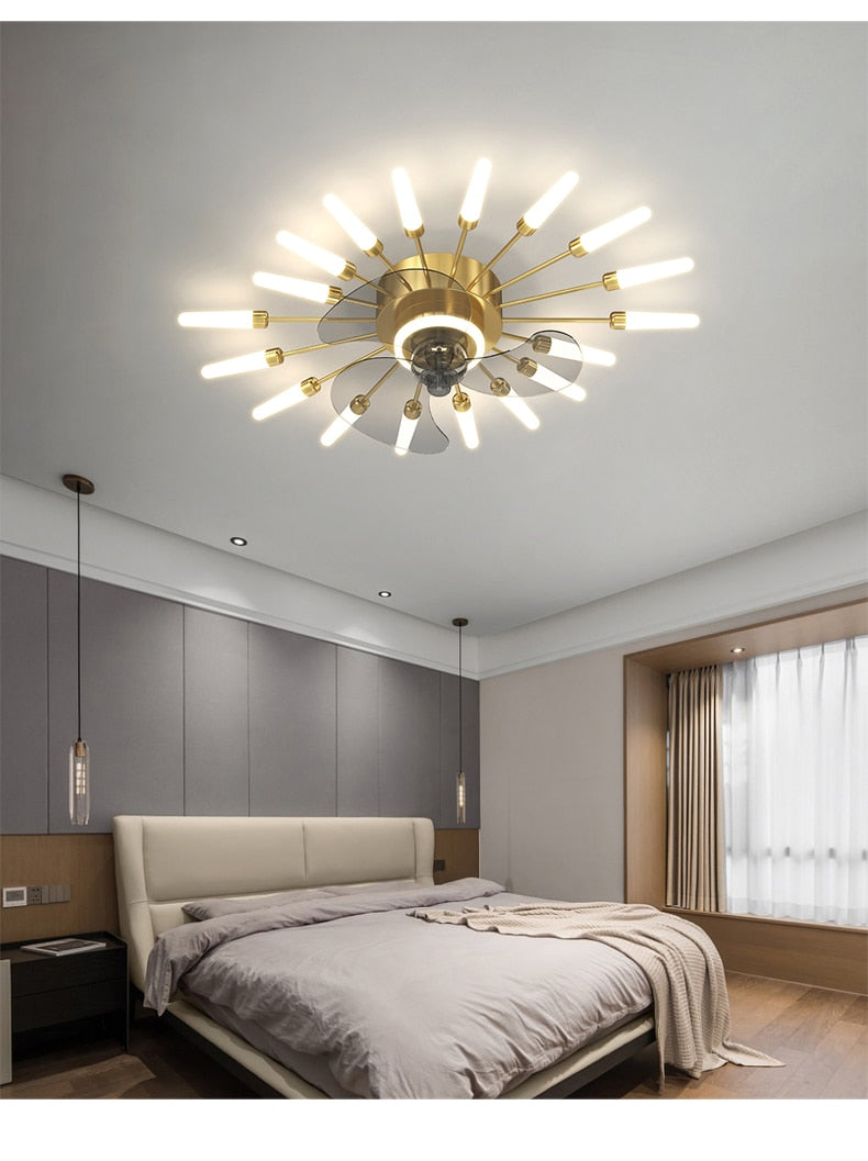 Modern Low-Profile Firework Ceiling Fan with Light