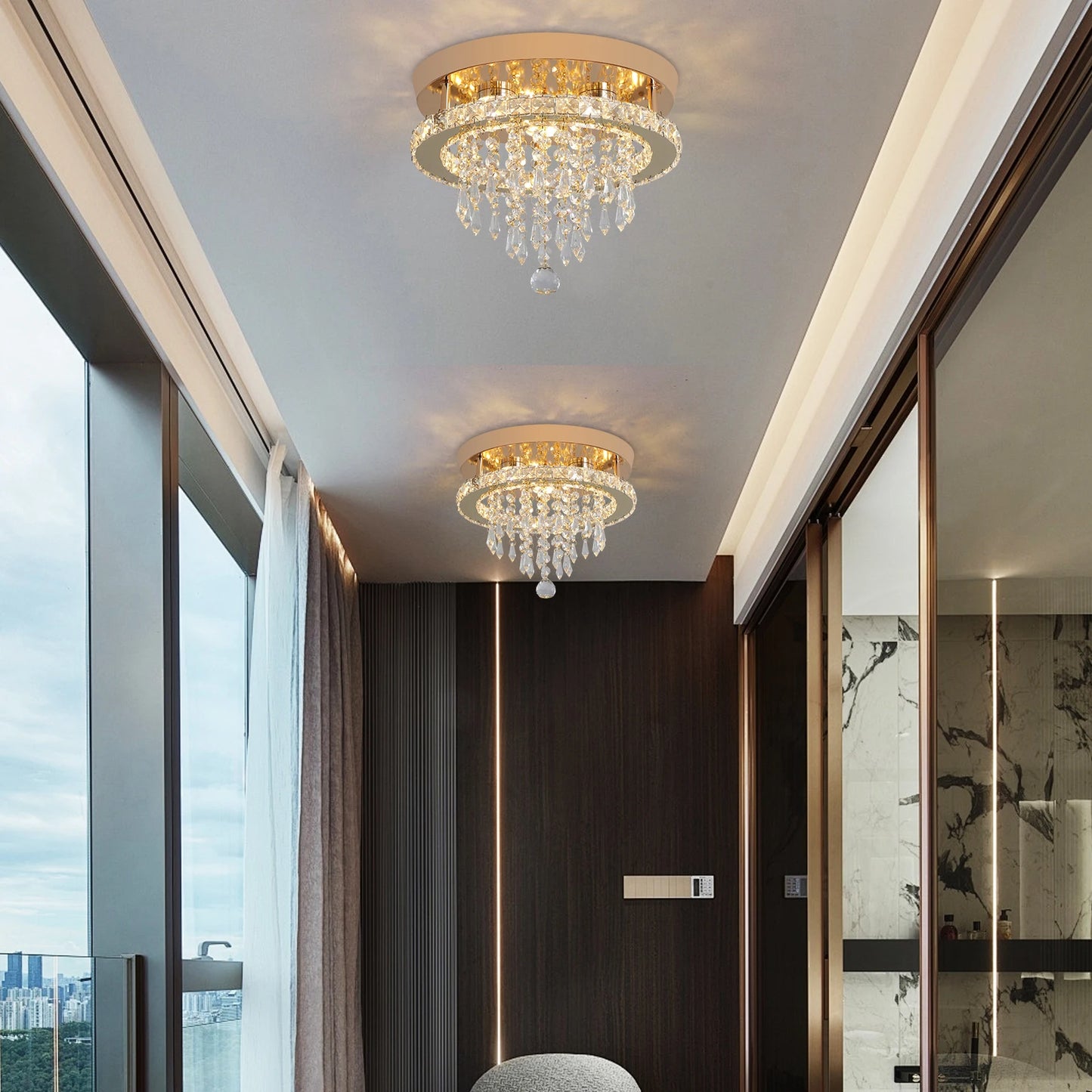 Lux Modern Gold Crystal Chandelier