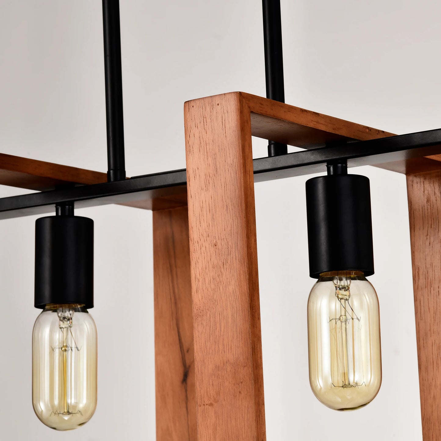 4-Light Farmhouse Rectangular Wood & Metal Pendant