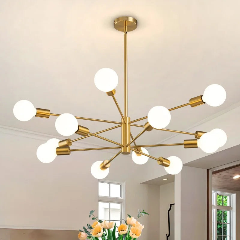 Household Living Room Chandelier Light 6/8/10/12 Lamps Heads Modern Dining Room Bedroom Gold/Black Ceiling Chandelier Lamp E27