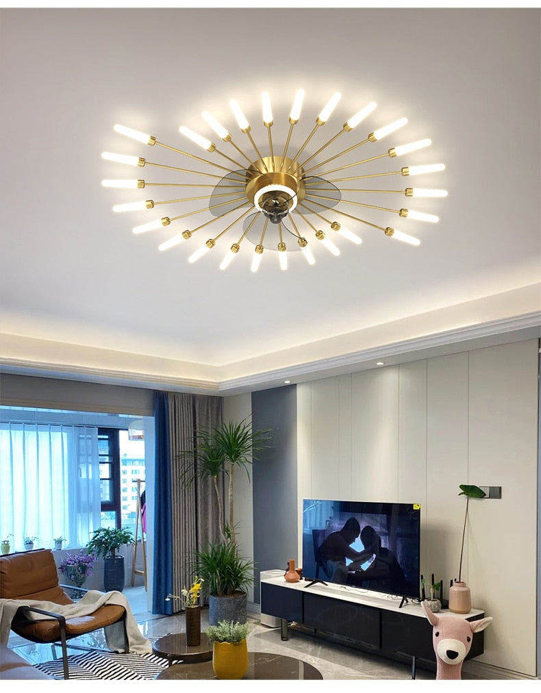 Modern Low-Profile Firework Ceiling Fan with Light