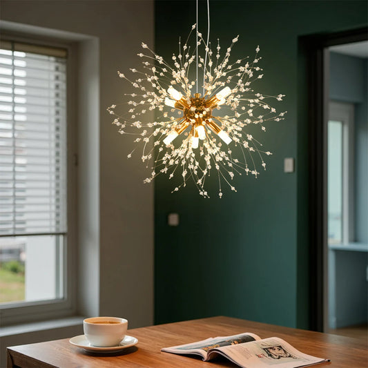 Lux Modern Golden Crystal  Dandelion Fireworks Chandelier