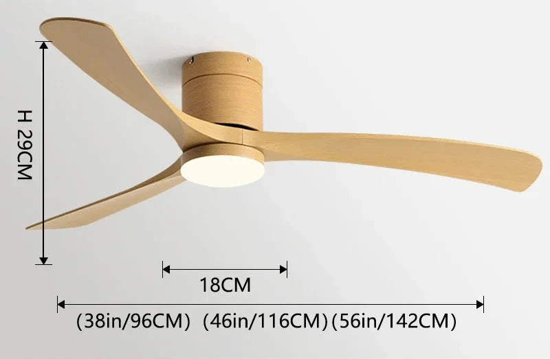 Solid Wood Modern Low Profile Ceiling Fan With Light
