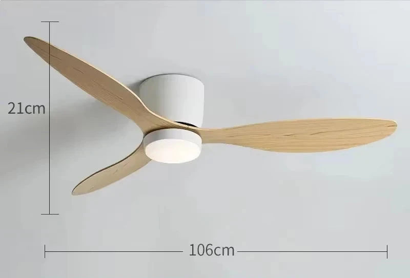 White Wood Low Profile Ceiling Fan with Light 42